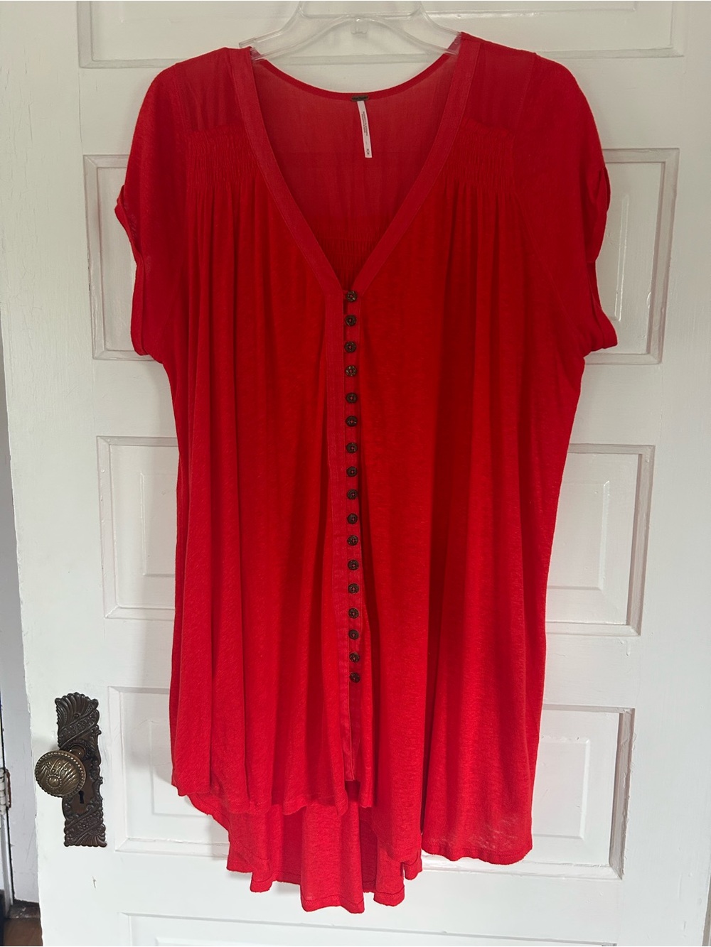 Free People Bright Red Button-Front V-Neck Tunic. Perfect condition! Medium